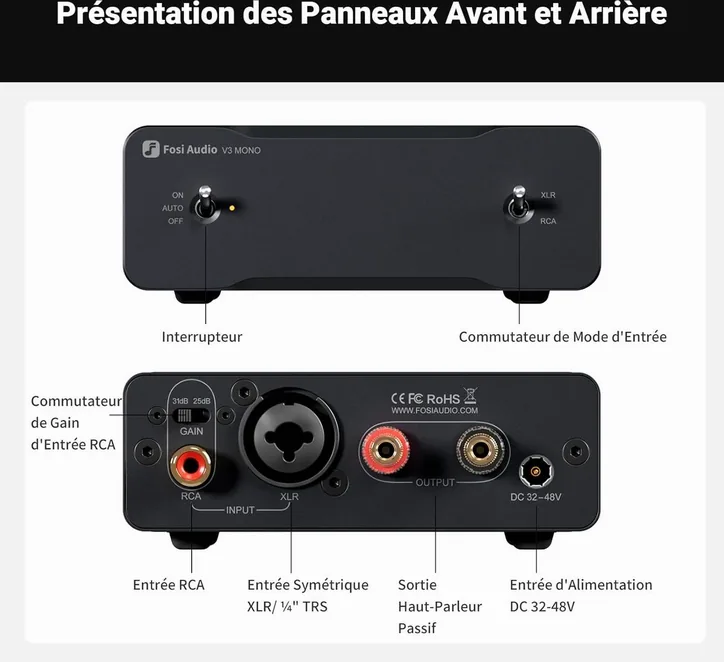 Fosi Audio V3 MONO-48V5A, vue 2
