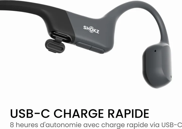 Shokz Open Run Noir (USB-C), vue 2